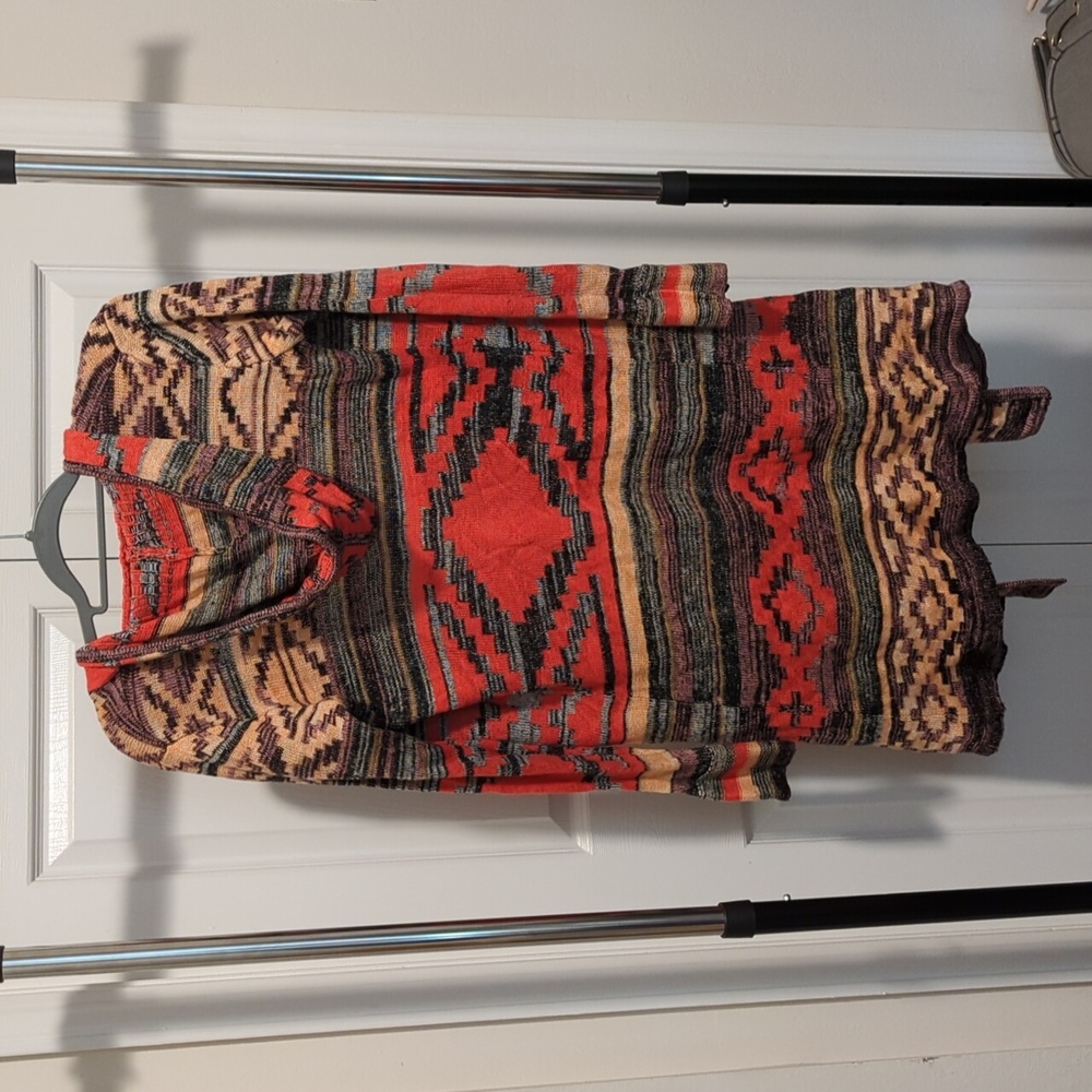 Orange & peach long hooded cardigan - Picture 4 of 5